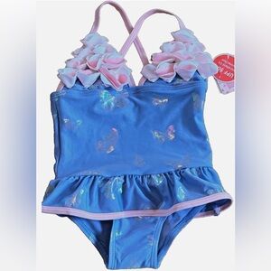 Floatimini Toddler Girls Blue Butterfly One Piece Swimsuit 2T NWT